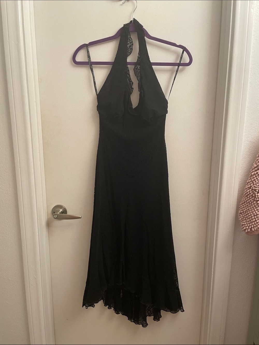 Betsey Johnson Black Halter Lace-Trim high low slip Dress 2003 vintage xs/P